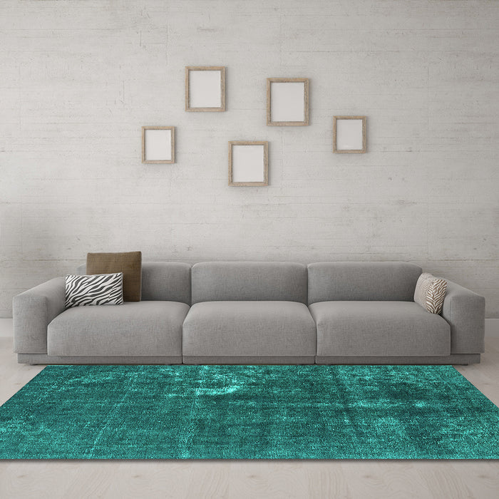Machine Washable Oriental Turquoise Industrial Area Rugs in a Living Room,, wshurb1031turq