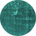 Round Oriental Turquoise Industrial Rug, urb1031turq