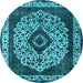 Round Machine Washable Oriental Light Blue Industrial Rug, wshurb1032lblu