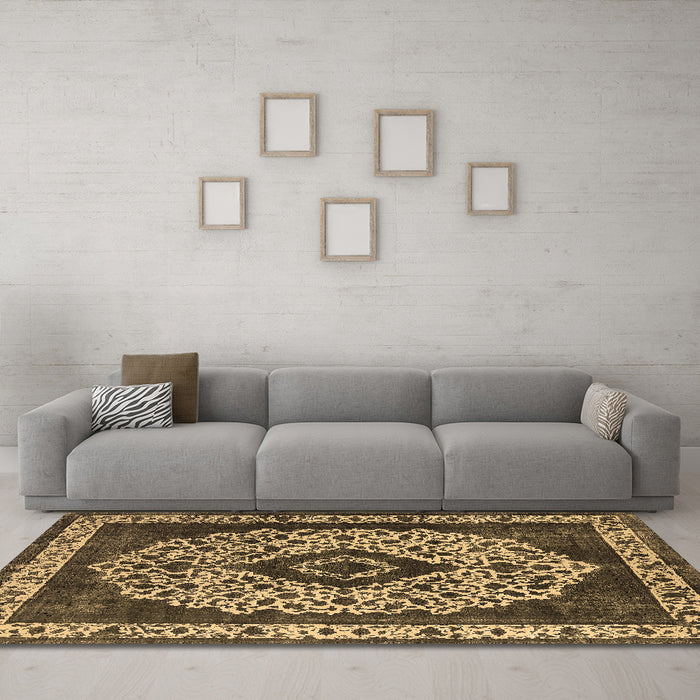 Machine Washable Oriental Brown Industrial Rug in a Living Room,, wshurb1032brn