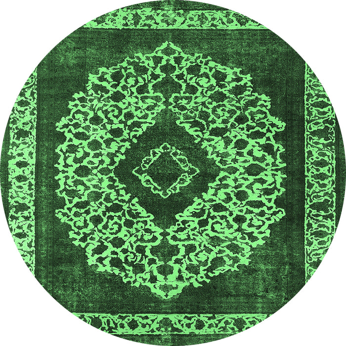 Round Machine Washable Oriental Emerald Green Industrial Area Rugs, wshurb1032emgrn