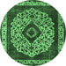 Round Machine Washable Oriental Emerald Green Industrial Area Rugs, wshurb1032emgrn