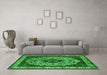 Machine Washable Oriental Green Industrial Area Rugs in a Living Room,, wshurb1032grn