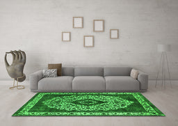 Machine Washable Oriental Green Industrial Area Rugs in a Living Room,, wshurb1032grn
