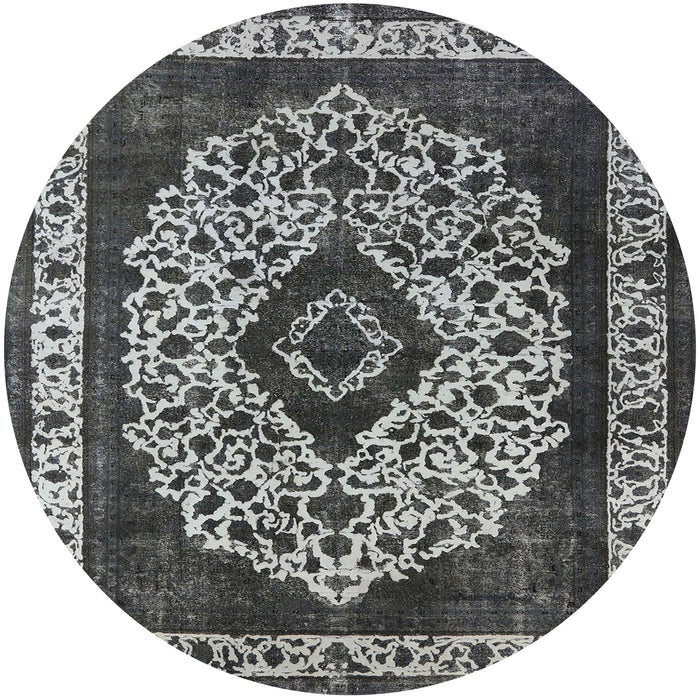 Round Mid-Century Modern Dark Gray Oriental Rug, urb1032