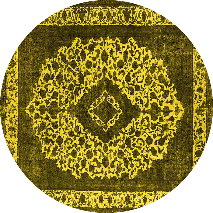Round Oriental Yellow Industrial Rug, urb1032yw