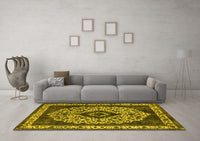 Machine Washable Oriental Yellow Industrial Rug, wshurb1032yw