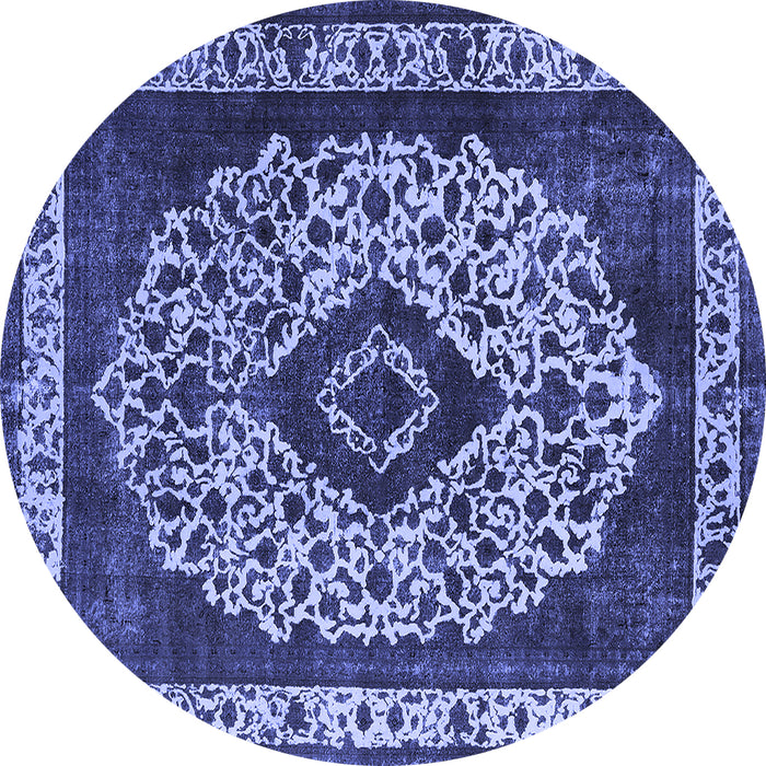 Round Machine Washable Oriental Blue Industrial Rug, wshurb1032blu