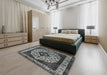 Mid-Century Modern Dark Gray Oriental Rug in a Bedroom, urb1032