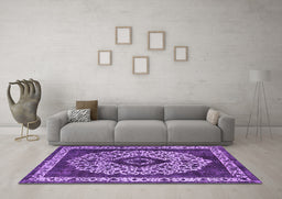 Machine Washable Oriental Purple Industrial Area Rugs in a Living Room, wshurb1032pur