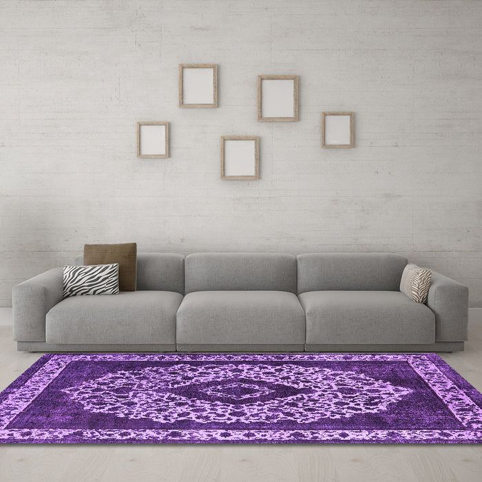 Machine Washable Oriental Purple Industrial Area Rugs in a Living Room, wshurb1032pur