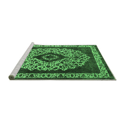 Sideview of Machine Washable Oriental Emerald Green Industrial Area Rugs, wshurb1032emgrn