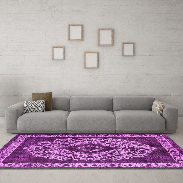 Machine Washable Oriental Pink Industrial Rug in a Living Room, wshurb1032pnk