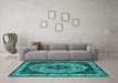 Machine Washable Oriental Turquoise Industrial Area Rugs in a Living Room,, wshurb1032turq