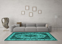 Machine Washable Oriental Turquoise Industrial Rug, wshurb1032turq