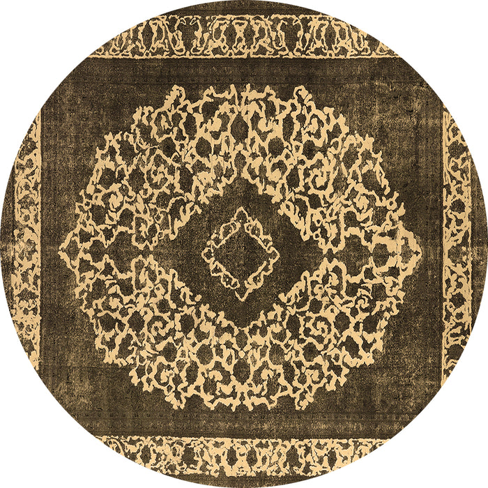 Round Machine Washable Oriental Brown Industrial Rug, wshurb1032brn