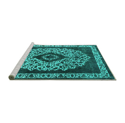 Sideview of Machine Washable Oriental Turquoise Industrial Area Rugs, wshurb1032turq