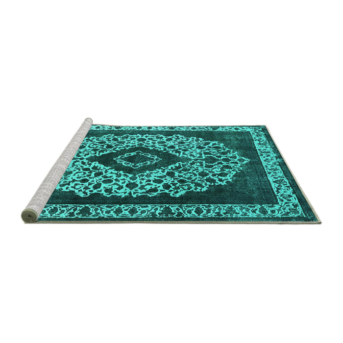 Sideview of Machine Washable Oriental Turquoise Industrial Area Rugs, wshurb1032turq