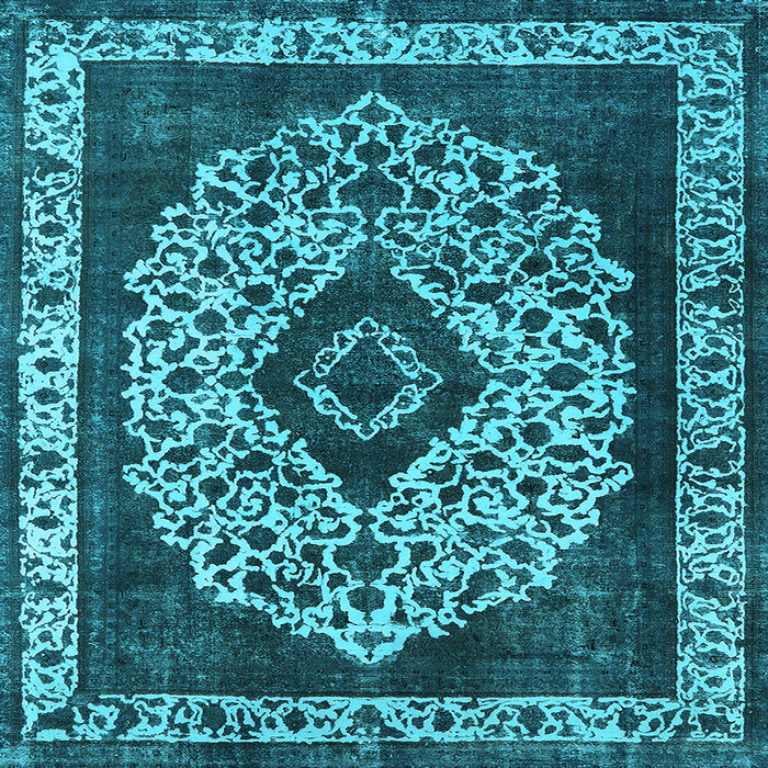 Square Machine Washable Oriental Light Blue Industrial Rug, wshurb1032lblu
