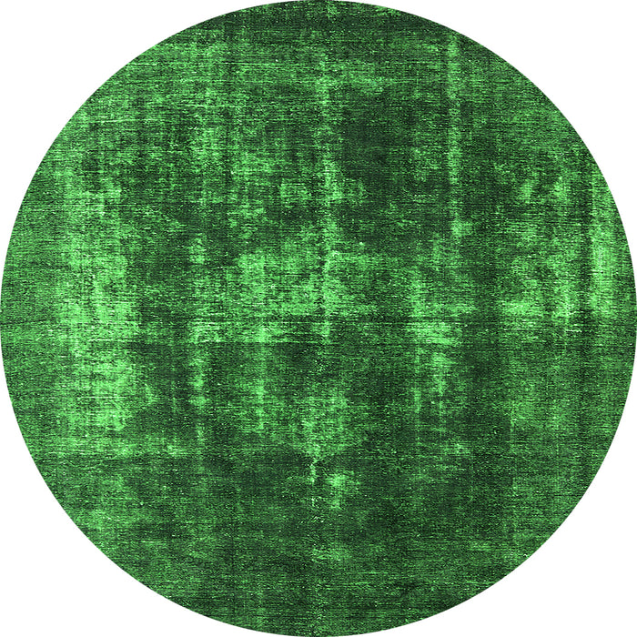 Round Machine Washable Oriental Green Industrial Area Rugs, wshurb1033grn