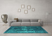 Machine Washable Oriental Turquoise Industrial Area Rugs in a Living Room,, wshurb1033turq