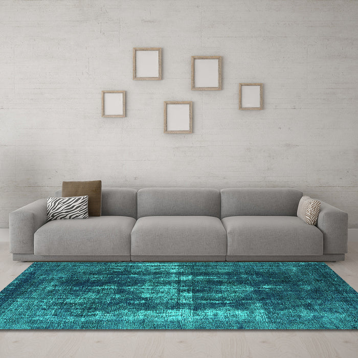 Machine Washable Oriental Turquoise Industrial Area Rugs in a Living Room,, wshurb1033turq