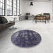 Round Mid-Century Modern Blue Oriental Rug in a Office, urb1033