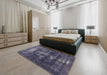 Mid-Century Modern Blue Oriental Rug in a Bedroom, urb1033