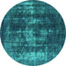 Round Oriental Turquoise Industrial Rug, urb1033turq