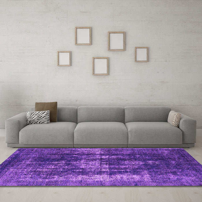 Machine Washable Oriental Purple Industrial Area Rugs in a Living Room, wshurb1033pur
