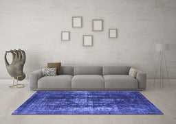 Machine Washable Oriental Blue Industrial Rug in a Living Room, wshurb1033blu
