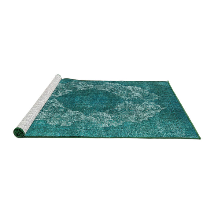Sideview of Machine Washable Industrial Modern Teal Green Rug, wshurb1034