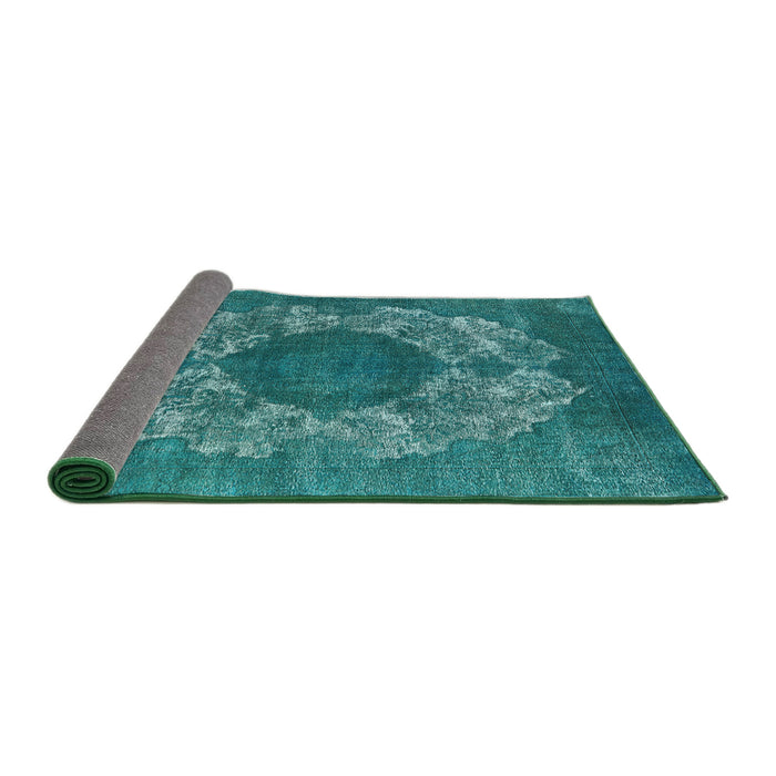 Sideview of Mid-Century Modern Teal Green Oriental Rug, urb1034