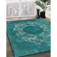 Mid-Century Modern Teal Green Oriental Rug, urb1034