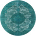 Round Mid-Century Modern Teal Green Oriental Rug, urb1034