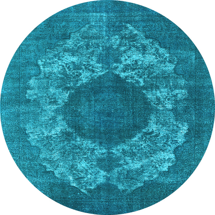 Round Machine Washable Oriental Light Blue Industrial Rug, wshurb1034lblu