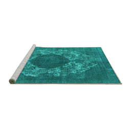 Sideview of Machine Washable Oriental Turquoise Industrial Area Rugs, wshurb1034turq