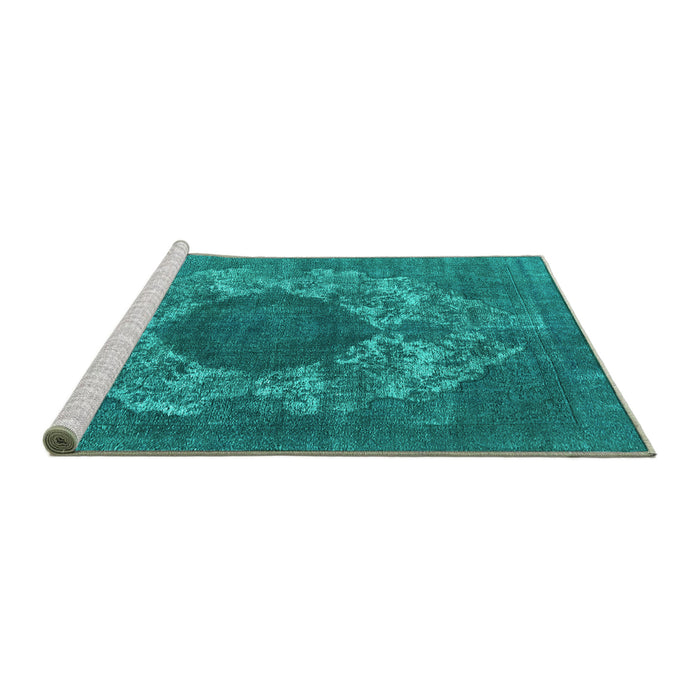 Sideview of Machine Washable Oriental Turquoise Industrial Area Rugs, wshurb1034turq