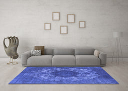 Machine Washable Oriental Blue Industrial Rug in a Living Room, wshurb1034blu