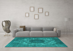 Machine Washable Oriental Turquoise Industrial Area Rugs in a Living Room,, wshurb1034turq