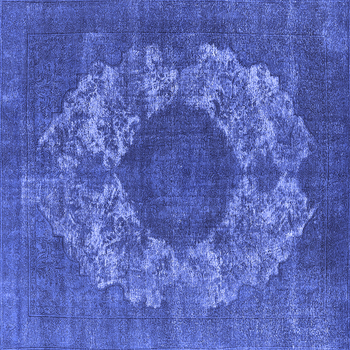 Square Machine Washable Oriental Blue Industrial Rug, wshurb1034blu