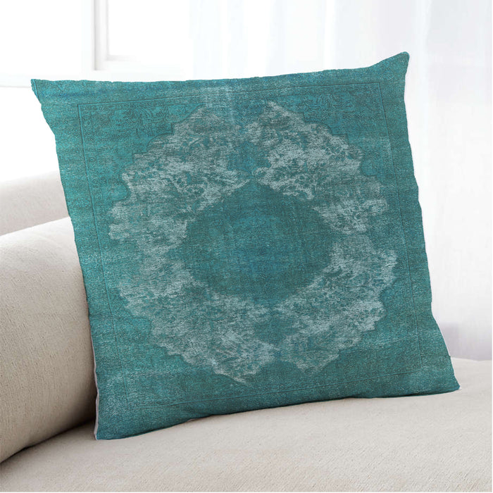 Lifestyle Image of Mid-Century Modern Urban Square Teal Green Throw Pillow, 18 inch by 18 inch, pwurb1034