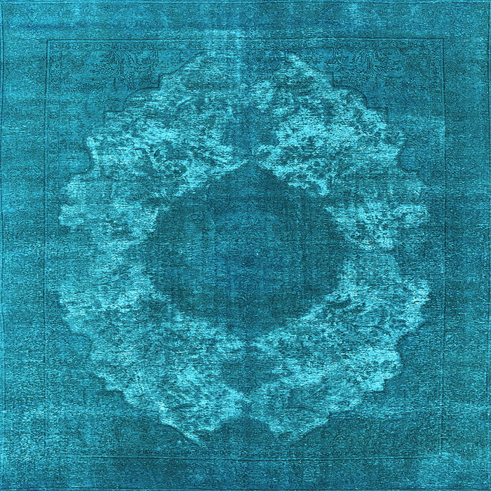 Square Machine Washable Oriental Light Blue Industrial Rug, wshurb1034lblu