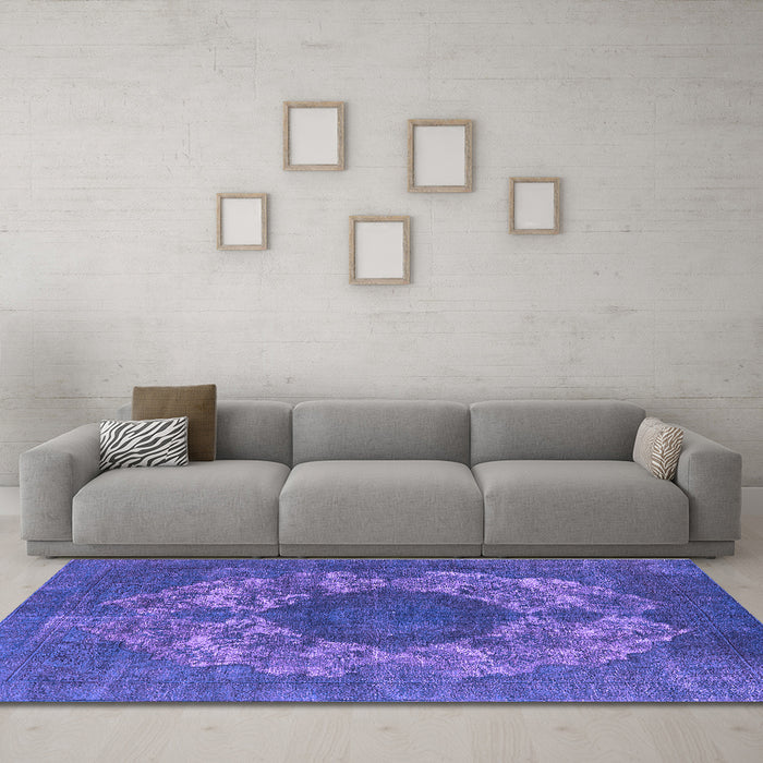 Machine Washable Oriental Purple Industrial Area Rugs in a Living Room, wshurb1034pur