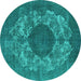 Round Oriental Turquoise Industrial Rug, urb1034turq