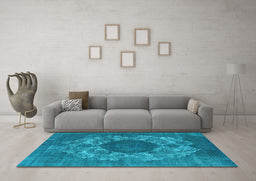 Machine Washable Oriental Light Blue Industrial Rug in a Living Room, wshurb1034lblu