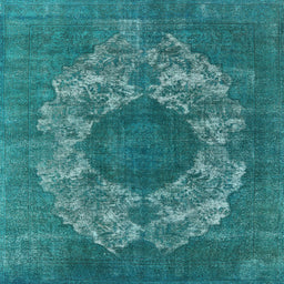 Square Machine Washable Industrial Modern Teal Green Rug, wshurb1034