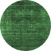 Round Machine Washable Oriental Emerald Green Industrial Area Rugs, wshurb1035emgrn