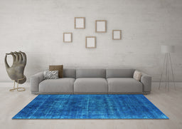 Machine Washable Oriental Light Blue Industrial Rug in a Living Room, wshurb1035lblu