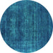 Round Machine Washable Oriental Turquoise Industrial Area Rugs, wshurb1035turq